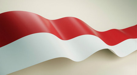 Dynamic shot of a waving Indonesian flag featuring bold red and white stripes, creating a sense of patriotism and national identity. This image is ideal for national holidays, political events, or travel-related content about Indonesia.の素材
