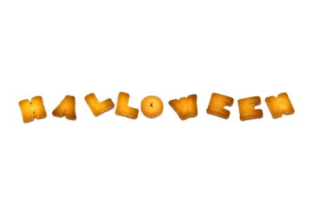 Biscuits letters. word HALLOWEEN, on white background. の写真素材