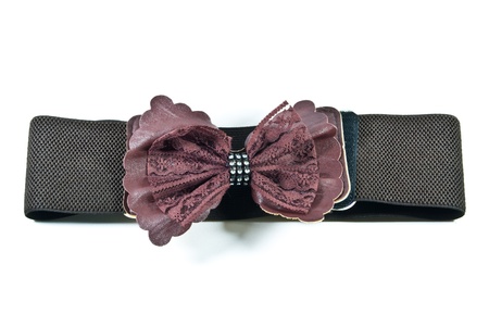 Brown fabric belt and black line is elastic on white background の写真素材