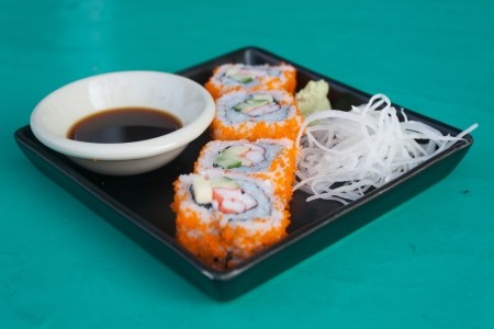 California Sushi add cucumber, egg sweet, rich and orange shrimp eggs.の写真素材
