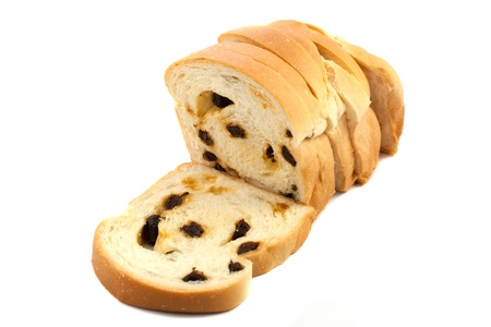 Raisin bread on white background の写真素材