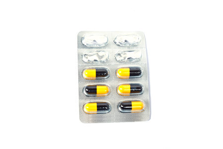 Drug in blister on white background 