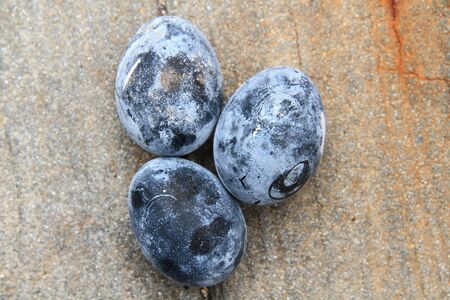 Eggs boiled in the hot springs until shell turns black.の写真素材