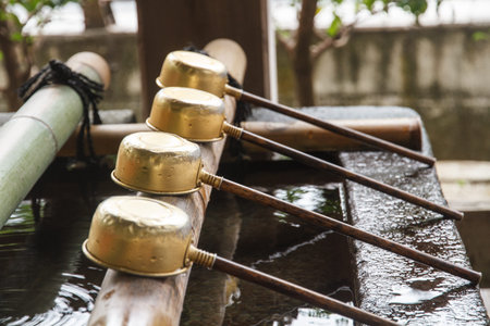 Ladle water and wells. To purify the faith of Shinto.の写真素材