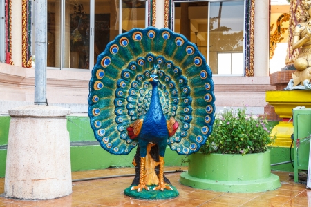 Beautiful peacock statues in temples, Chiangmai, Thailand.の写真素材
