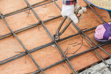 Construction workers are steel truss construction site.の写真素材