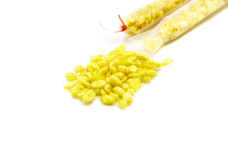 Soybeans roasted snack on the white background.