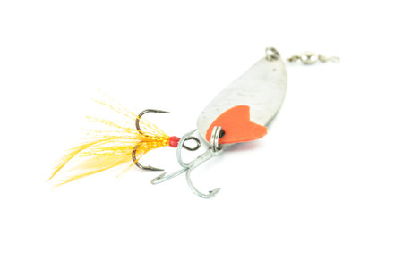 Artificial bait for fishing on white background.