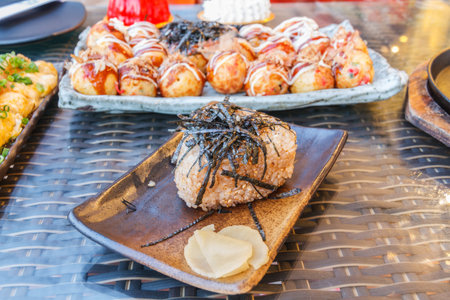 Japan food : Rice is a triangle to the grill. Japan call Onigiriの写真素材