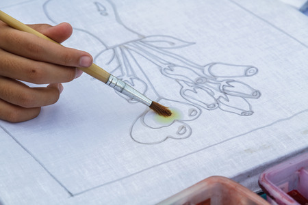 Painting flower vase on a canvas painting.の写真素材