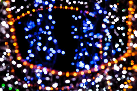 Orange, Blue, White and Green bokeh, abstract background.
