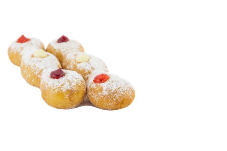 Doughnut with Stawberry, Bavarian and blueberry isolated on white background.の写真素材