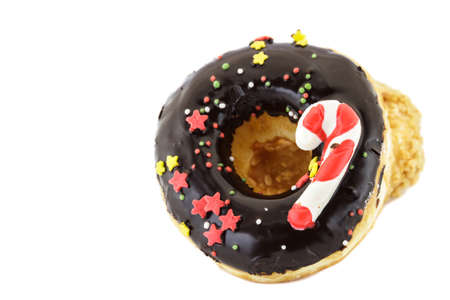 Doughnut chocolate sprinkles stars isolated on white background.の写真素材