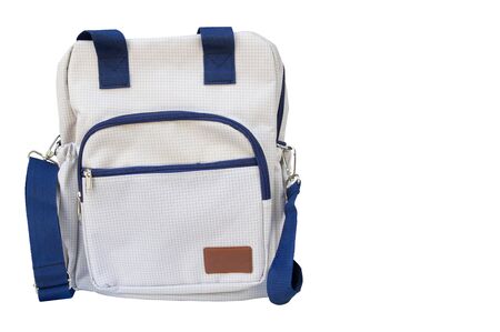 Backpack white and blue isolated on white background. clipping path in picture.の写真素材