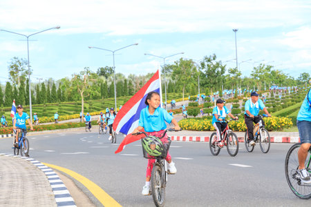 CHIANG MAI, THAILAND - AUGUST 16, 2015: People cycling together in the event BIKE FOR MOM in Chiang Mai, Thailand.のeditorial素材