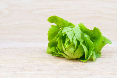 Butter Head vegetable fresh on wood table.の写真素材