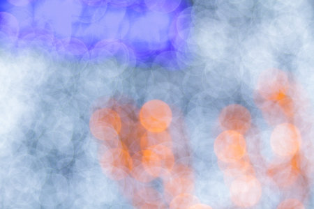 White, Blue and Orange bokeh circular shape blur abstract background.の写真素材