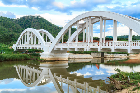 White bridge backdrop blue sky at mae tha, Lamphun, Thailand.の写真素材