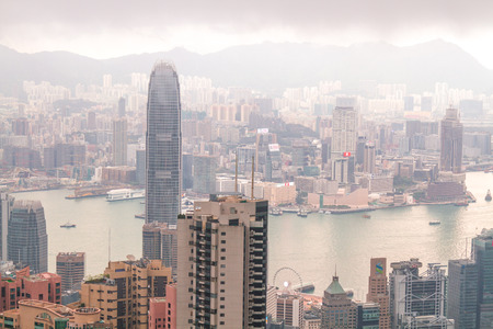 HONG KONG, CHINA â APRIL 24: Viewpoint on The Peak before rain sky have rain cloud on April 24, 2016 in The Peak, Hong Kong, China.のeditorial素材