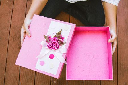 Open the gift box with copy space.の写真素材
