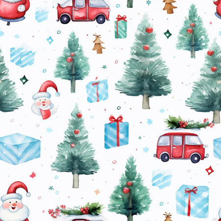 Watercolor Christmas Illustration: Joyful Celebration with Santa, Snow, and Gifts. Generative AIの素材