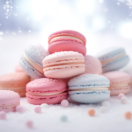 Gourmet Macarons in Professional Photography Lighting: A Feast for the Eyes. Generative AIの素材