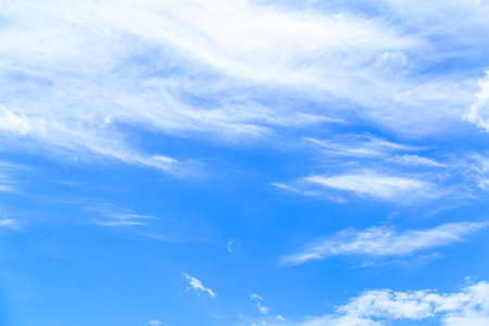 Blue sky and white cloud beautiful in summer. Good weather day background. Horizon picture with copy space.の写真素材