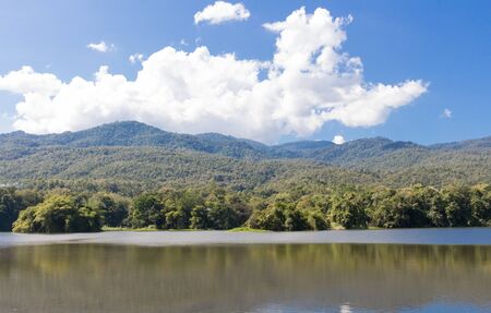 Beautiful lake and mountain at Chiangmai University thailand.の写真素材