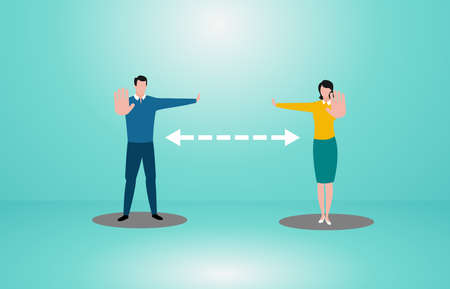 Man and woman keep a distance.のイラスト素材