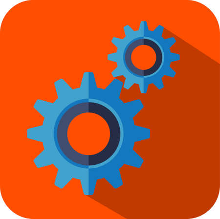 Gear and cogwheel mechanism, business cooperation metaphor, engineering industry abstract logo in flat design style isolated on red background. - Vectorのイラスト素材