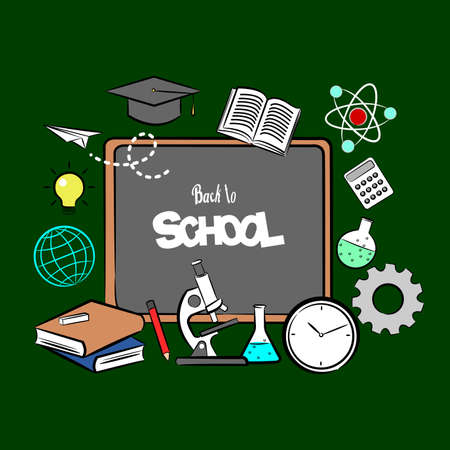 Frame as the school board with items for school.illustration on green background. - Vectorのイラスト素材