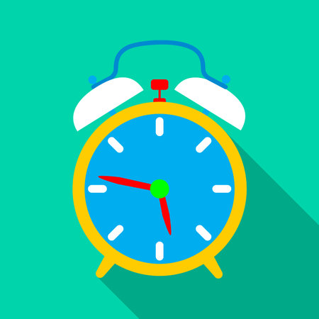 Alarm clock icon with long shadow. Flat design style.  Simple icon. Modern flat icon in stylish colors.のイラスト素材
