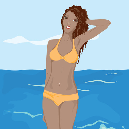 Girl in a swimsuit at the beachのイラスト素材