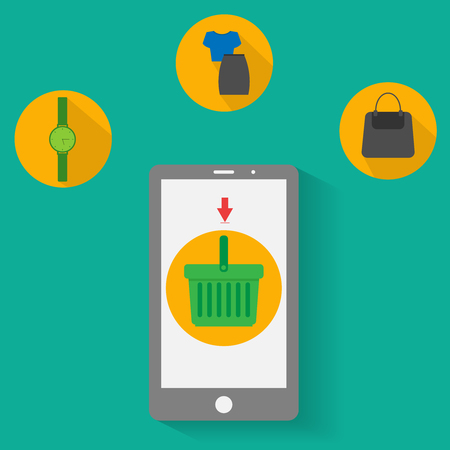 flat design vector illustration concept of online shopping with smartphoneのイラスト素材