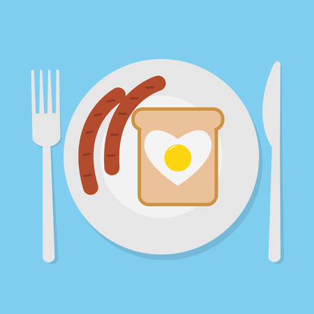 vector illustration of breakfast with sausage,egg,breadのイラスト素材