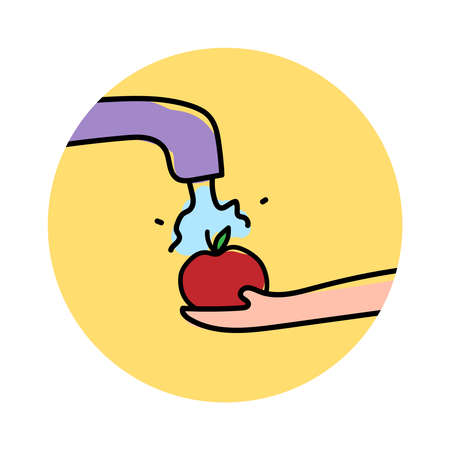 Washing apple. Clean food. fresh fruit. vector illustrationのイラスト素材
