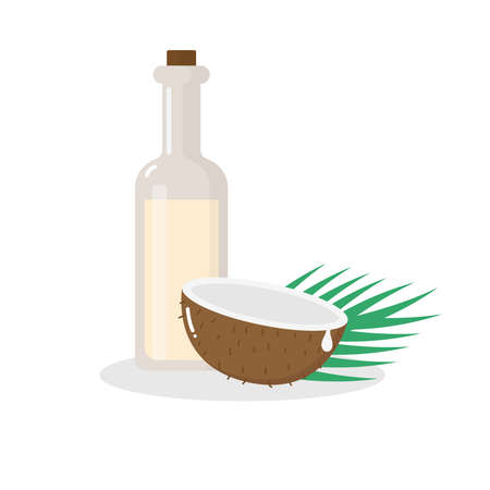 Coconut oil and fresh coconut. vector illustrationのイラスト素材