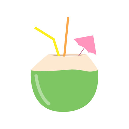 Fresh coconut water drink. Summer tropical Fruitsのイラスト素材