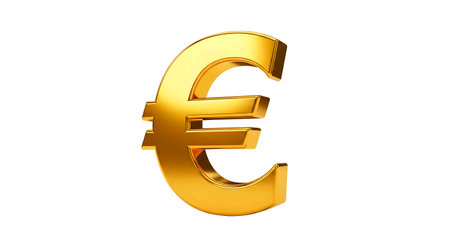 Golden euro sign isolated on white background. 3d render illustration.の素材
