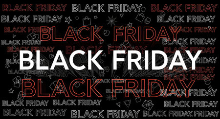Black Friday word cloud on black background. Black Friday sale concept.の素材