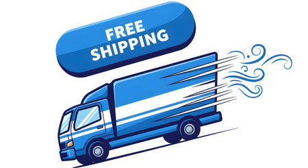 Truck with free shipping sign on white background, vector illustration.の素材