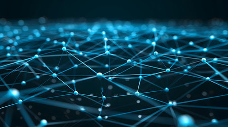 Abstract blue background with connecting dots and lines. Network connection structure. 3d renderingの素材