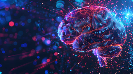 3d illustration of human brain with polygonal connections. Technology conceptの素材