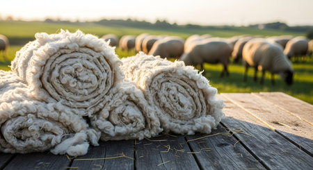 Sheep on a meadow in the evening light, close upの素材