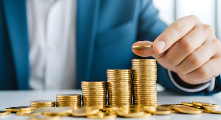 Businessman putting coin to money, business and finance concept idea.の素材