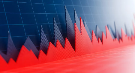 3d rendering of red and blue financial chart on a blue backgroundの素材