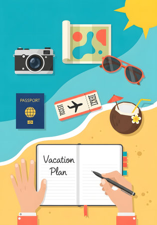 Vacation, travel and tourism concept. Flat design vector illustration.の素材