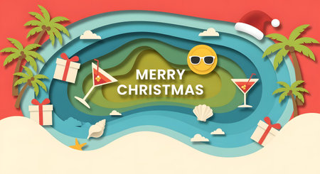 Merry Christmas and Happy New Year. Paper cut style. Vector illustration.の素材