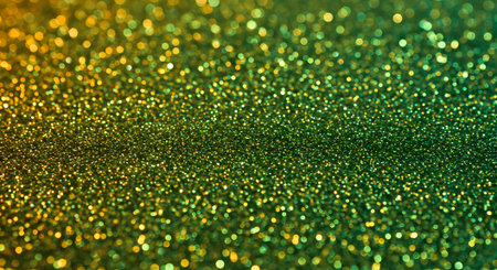abstract background of golden and green glitter bokeh defocused lightsの素材