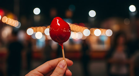 Lollipop in hand with bokeh background. Valentine's day concept.の素材